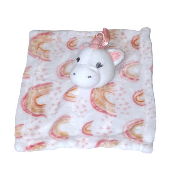 Baby Kiss Unicorn Rainbow Ribbon Taggies Lovey Security Blanket 9" X 10" - Picture 5 of 6